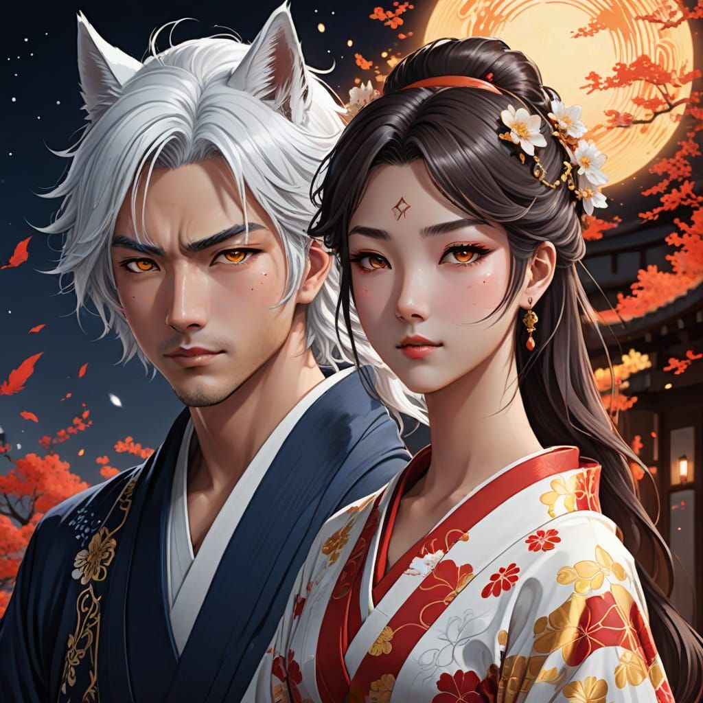 Ethereal Kitsune Maiden in Soft Lunar Glow