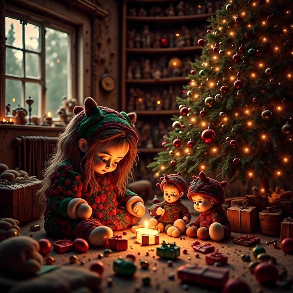 <lora:Creepy Dolls:1.0> family opening presents under the christmas tree