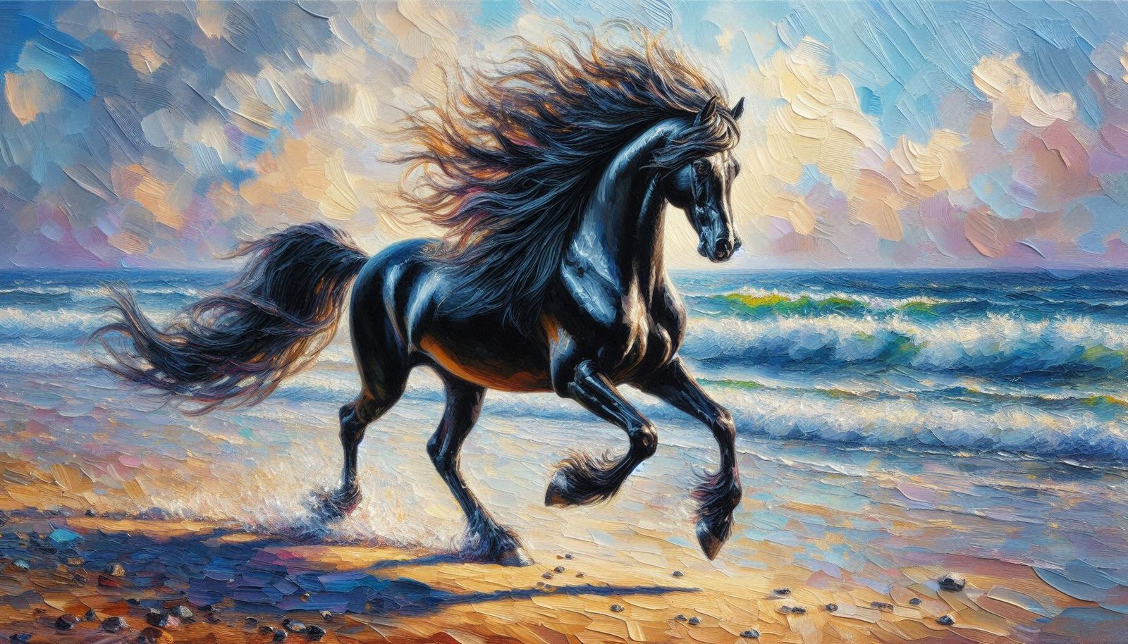 Schwarzer Hengst am Strand