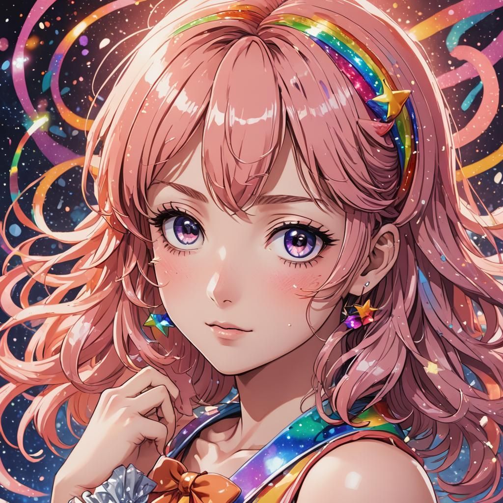 Momo peach girl rainbow sparkles
