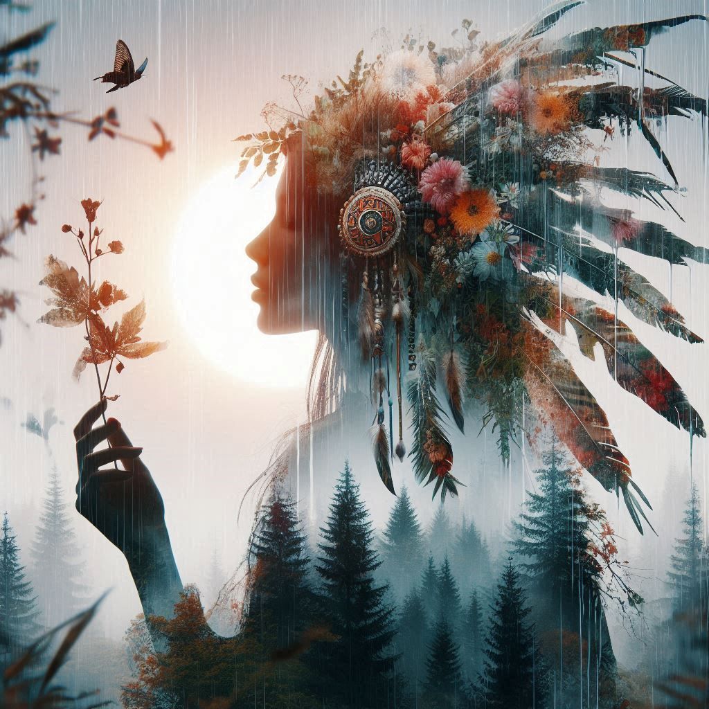 double exposure beautiful fantasy DALL-E 3 portrait landscap...