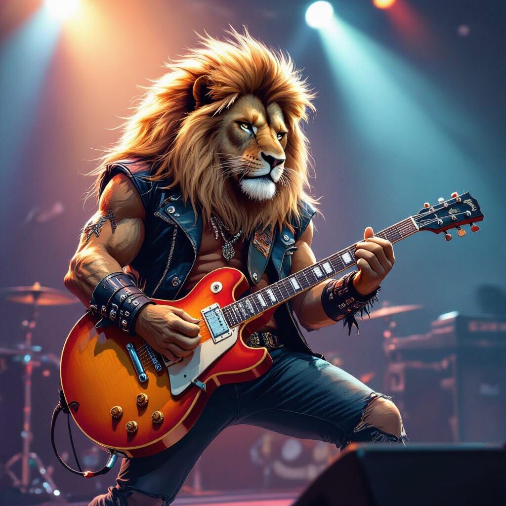 Lion Rockstar Shreds Guitar on Stage