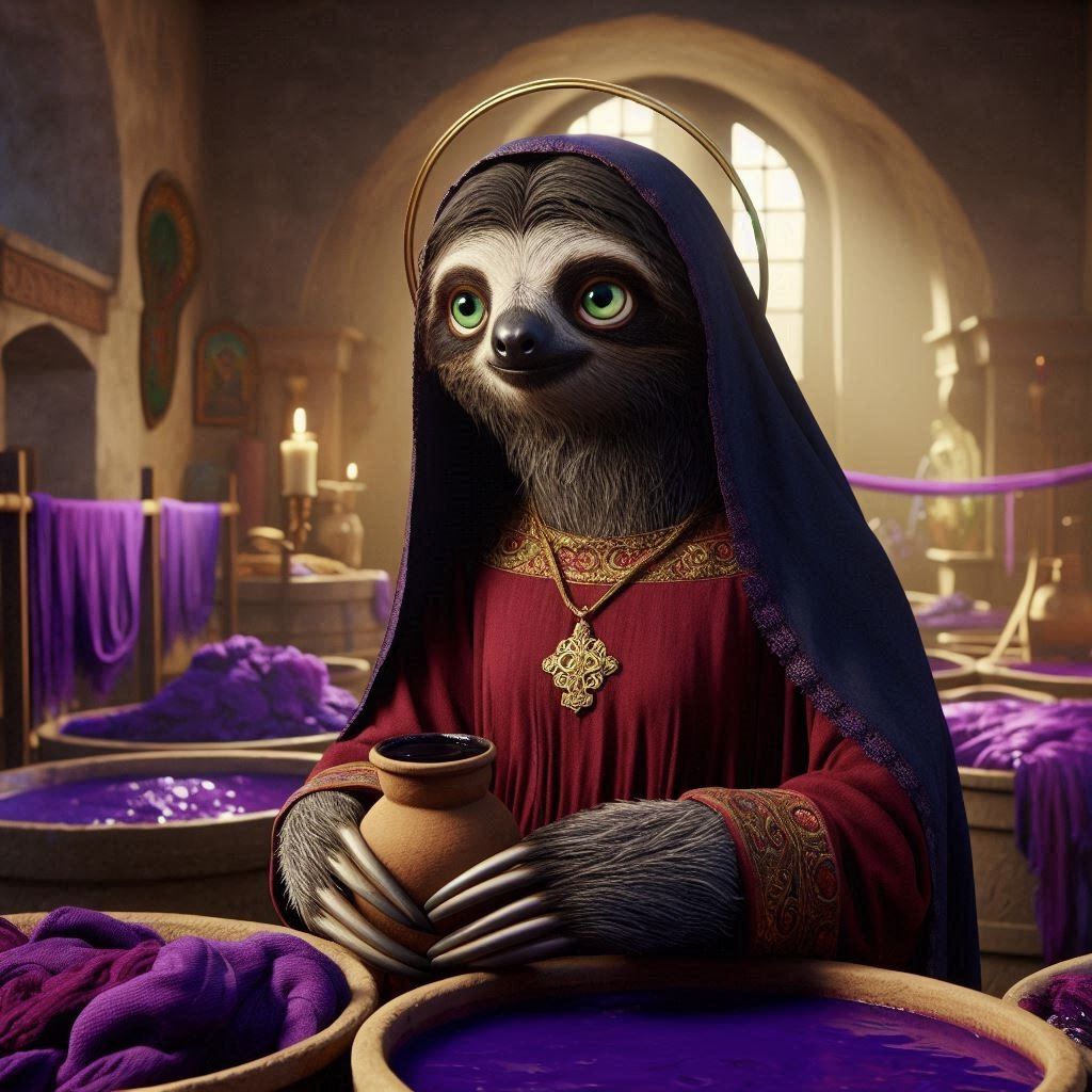 Saint Slothdia Purpuraria, patron saint of cloth dyers, first woman converted by Saint Paulsloth