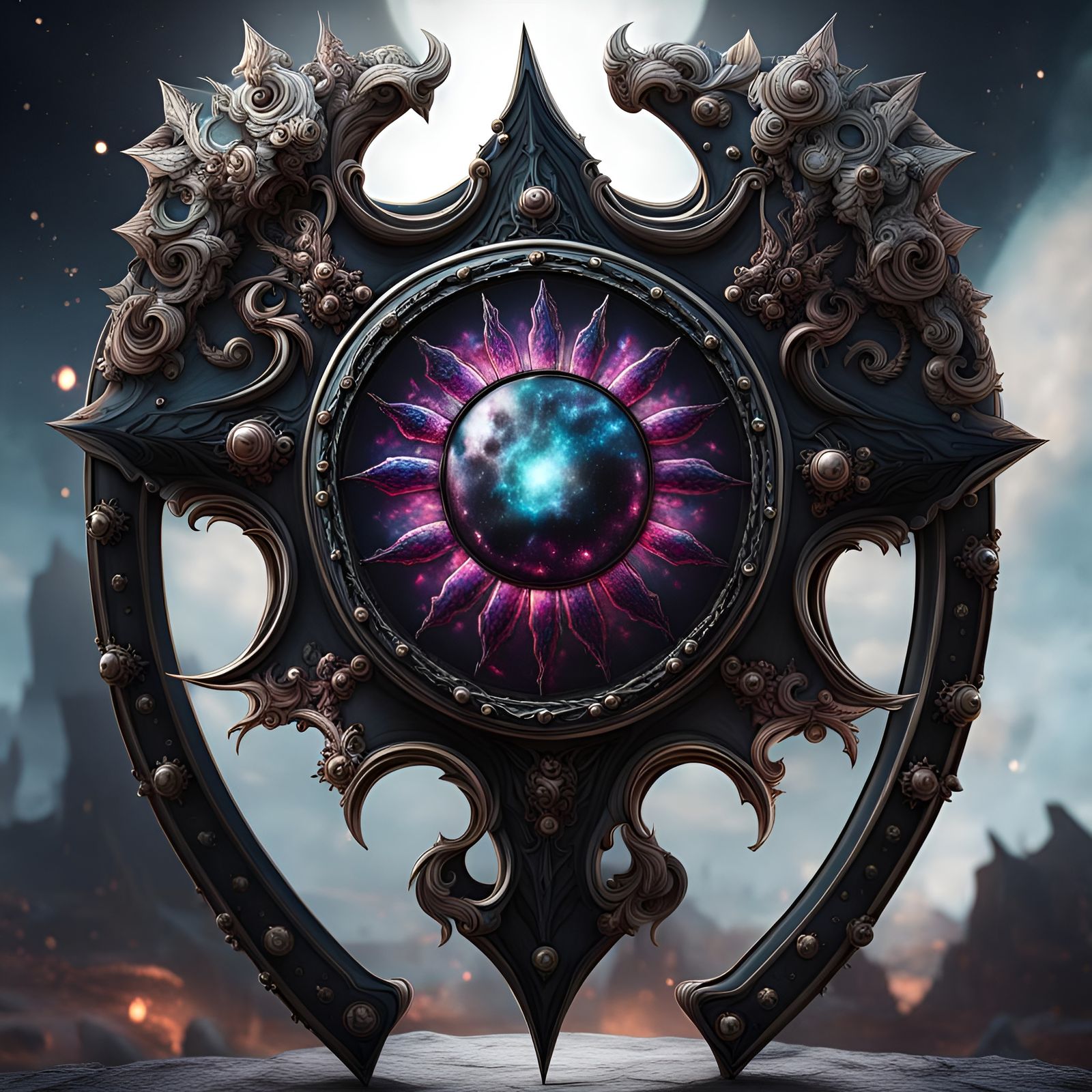 Cosmic Vibrant Gothic Shield 🛡️ - AI Generated Artwork - NightCafe Creator