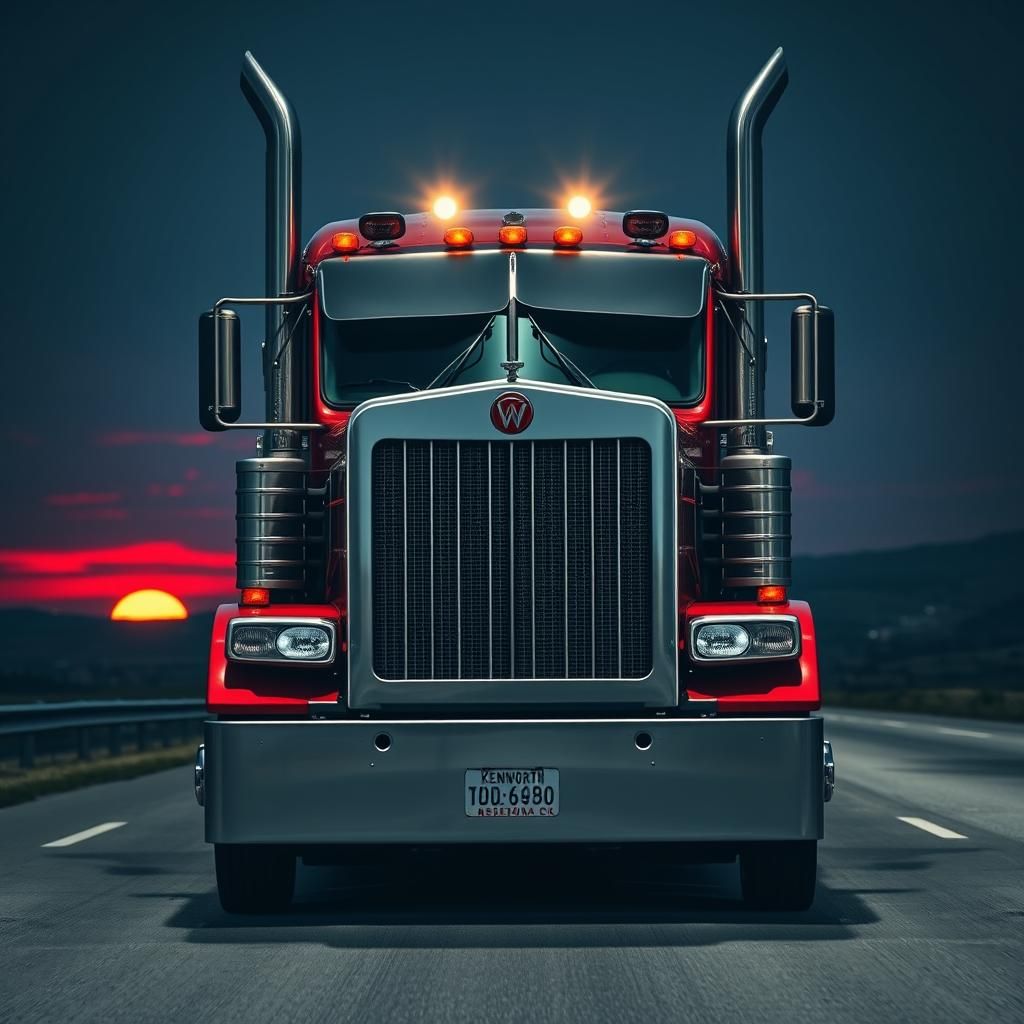 Long haul tractor trailer at night on freeway
