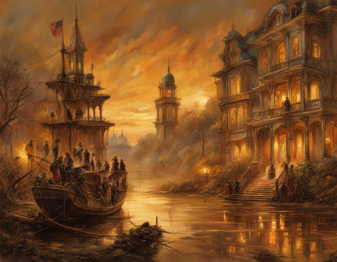 Civil War Battlefront in Sepia Watercolor