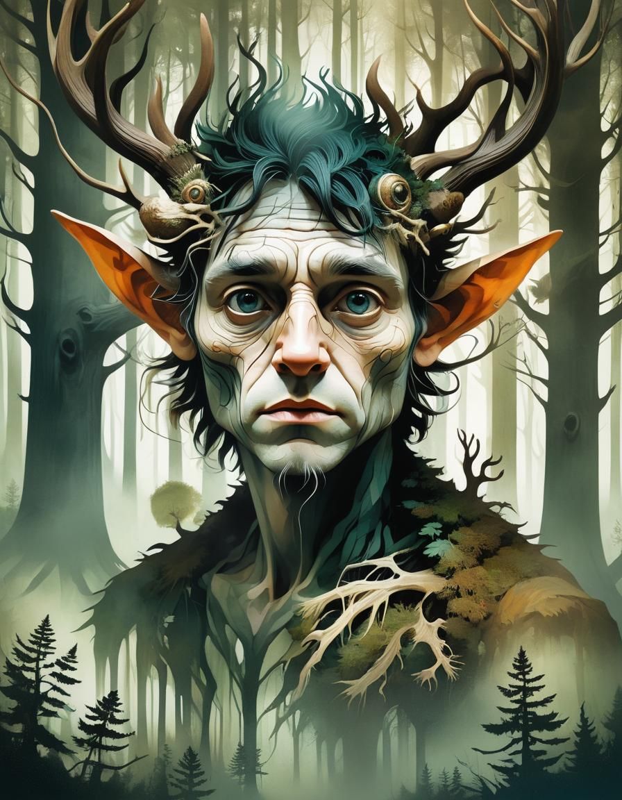 Eldritch Faun Double Exposure Portrait