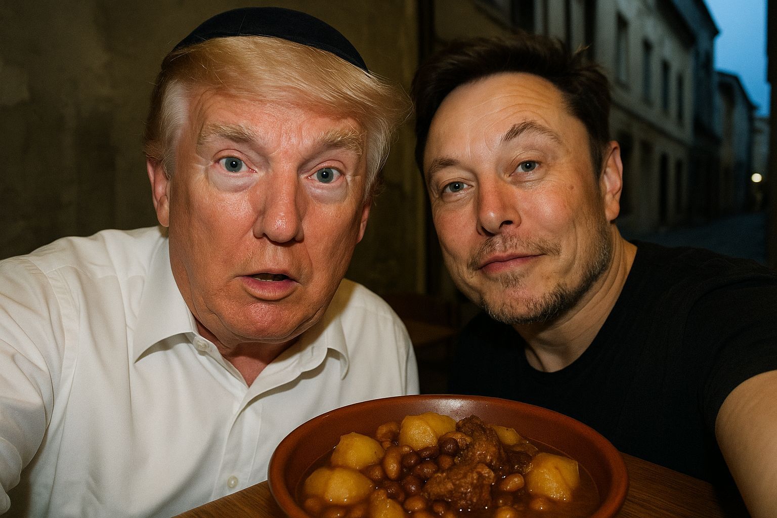 Hyperrealistic Selfie of Donald Trump with Cholent