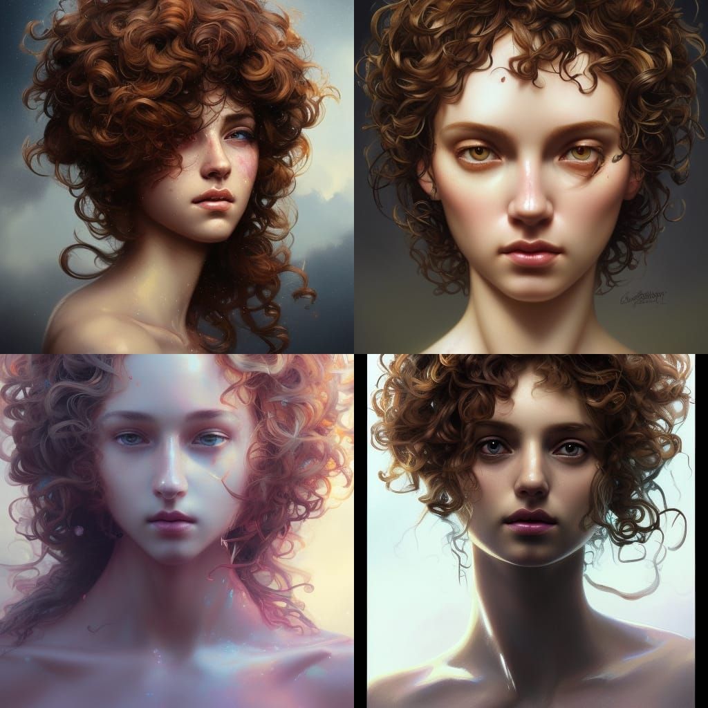 Colour full curly hair, detailed eyes