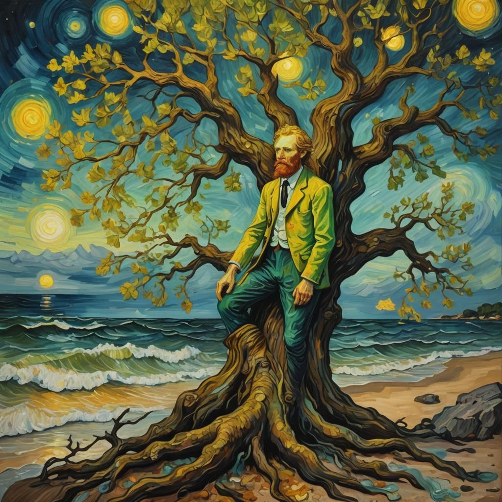 Oak Tree and Mermaid in Van Gogh Style