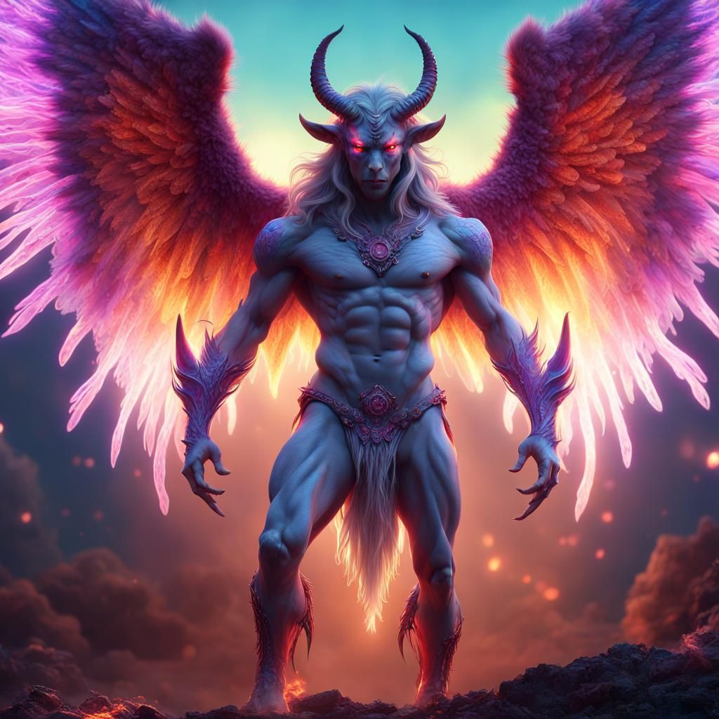 Large Full Body Demon Winged Centaur, Large Sparking Eyes, Intricate 