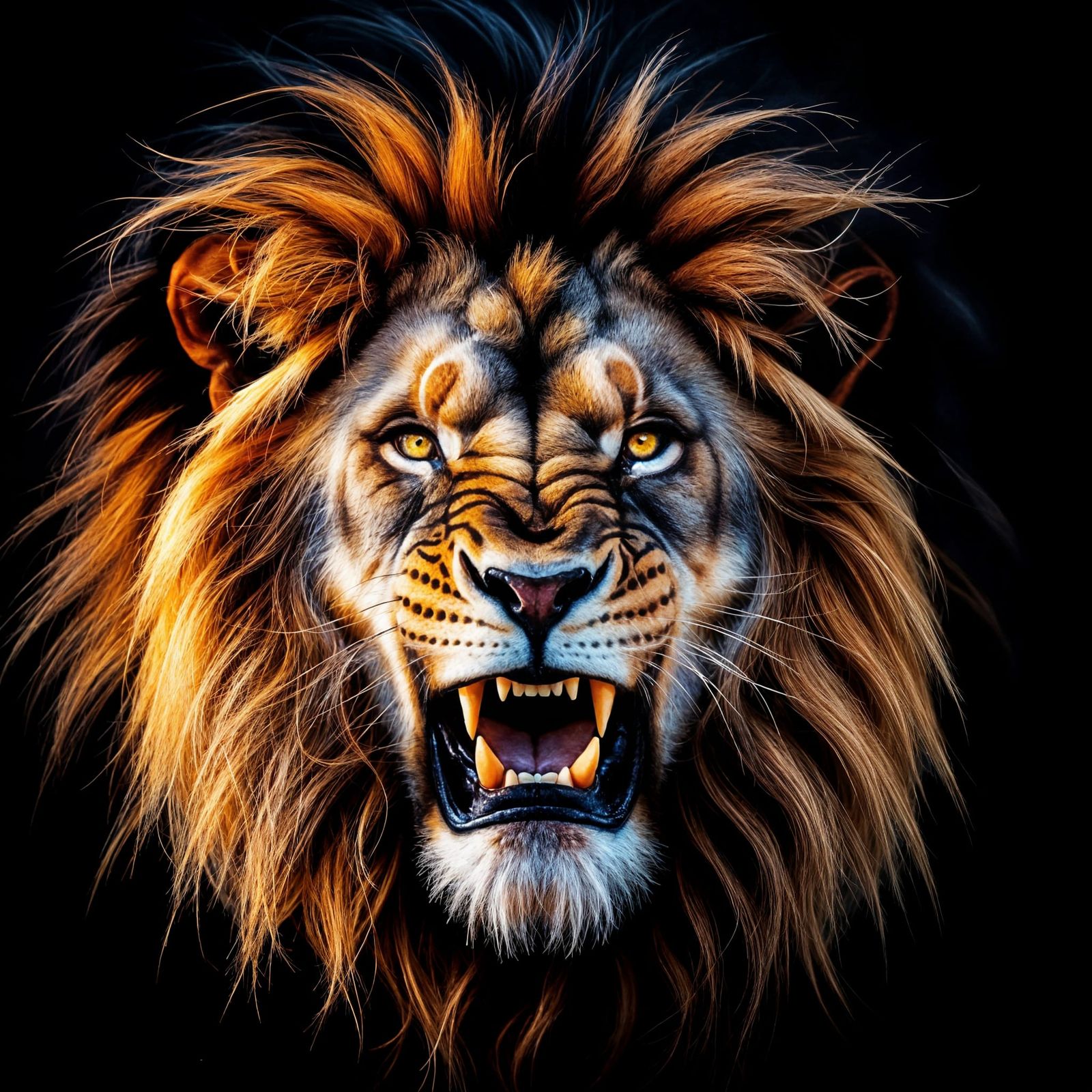 Majestic Lion's Furious Gaze, Hyperrealistic Style