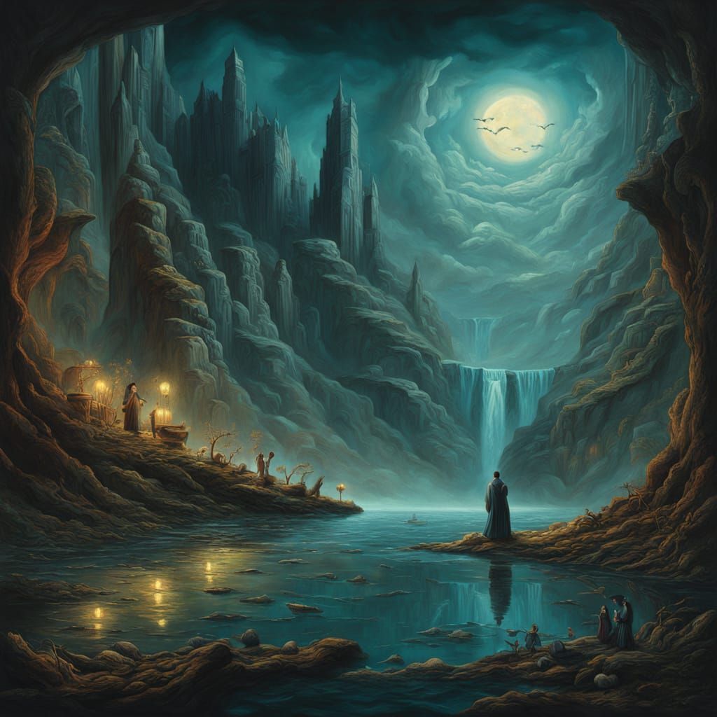 Tranquil Waterscape with a Resolute Figure in Surrealist Sty...