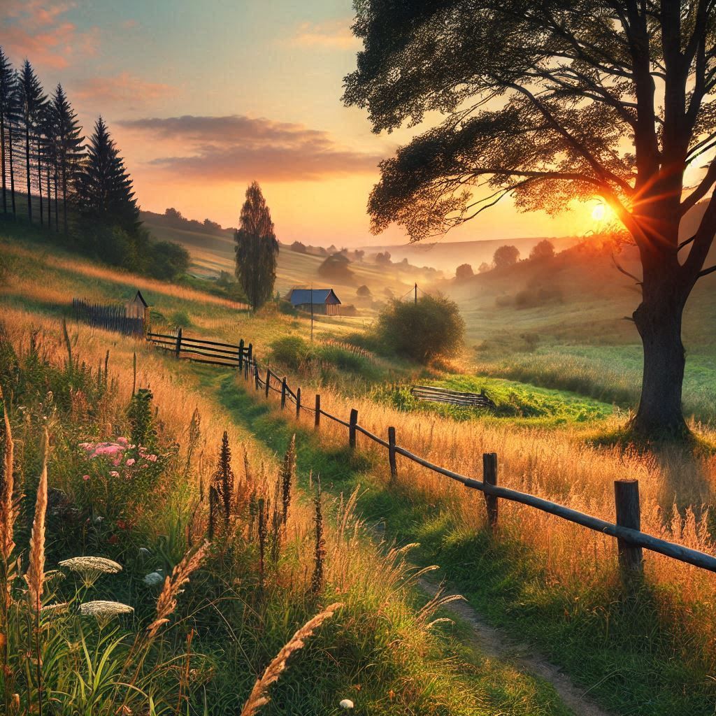 Peaceful countryside sunset