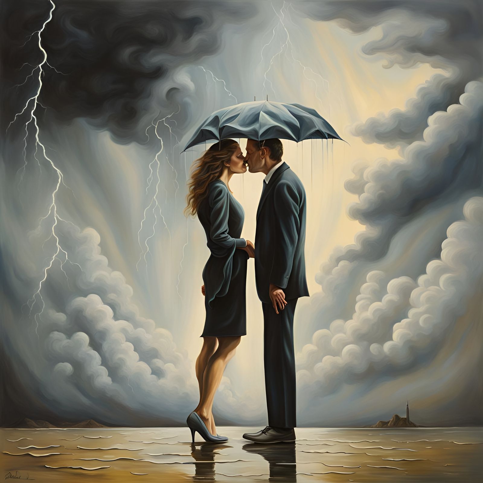 Surrealistic Painting, style like Paul Delveaux, of a couple...
