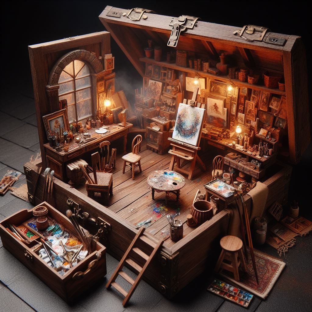 Artist's Studio in a Wooden Chest