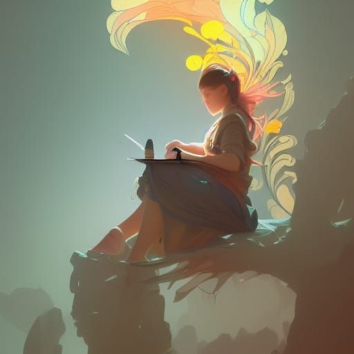 a girl drawing on her sketchpad