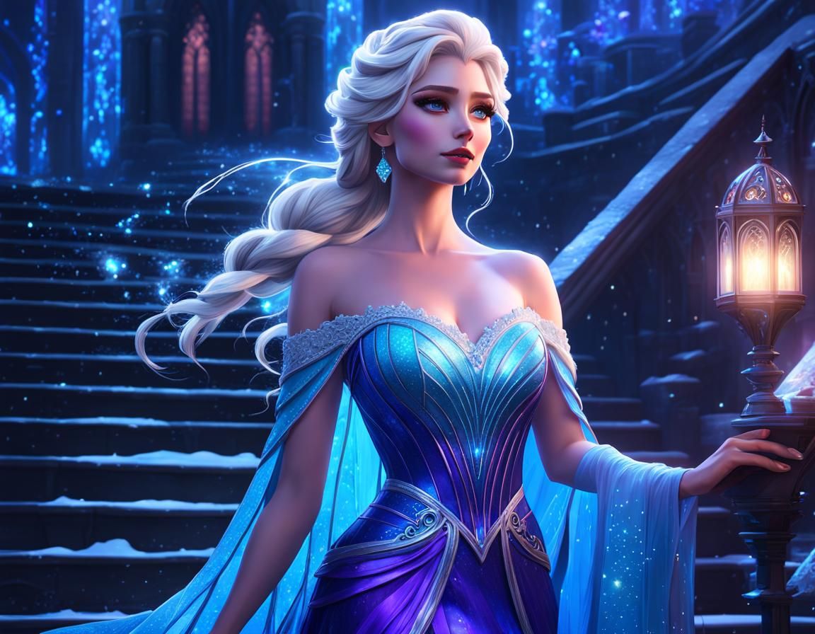 Frozen Elsa ice mysterious starry night purple and blue neon glow ...