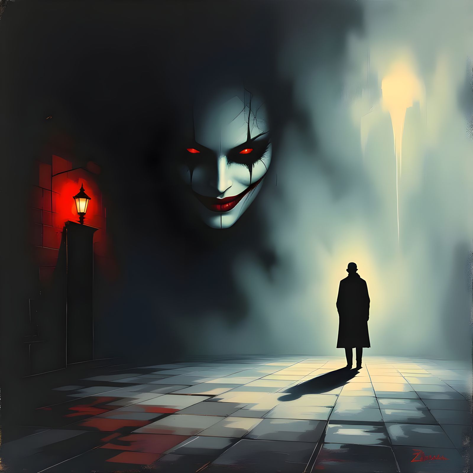 Creepy Figure With Unsettling Smile In Dark Room