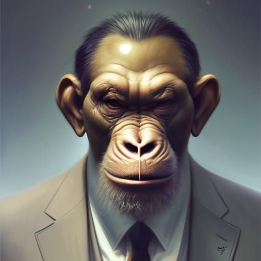 Ape in suit, 16D lighting, surreal fantasy art,16D detailed ...