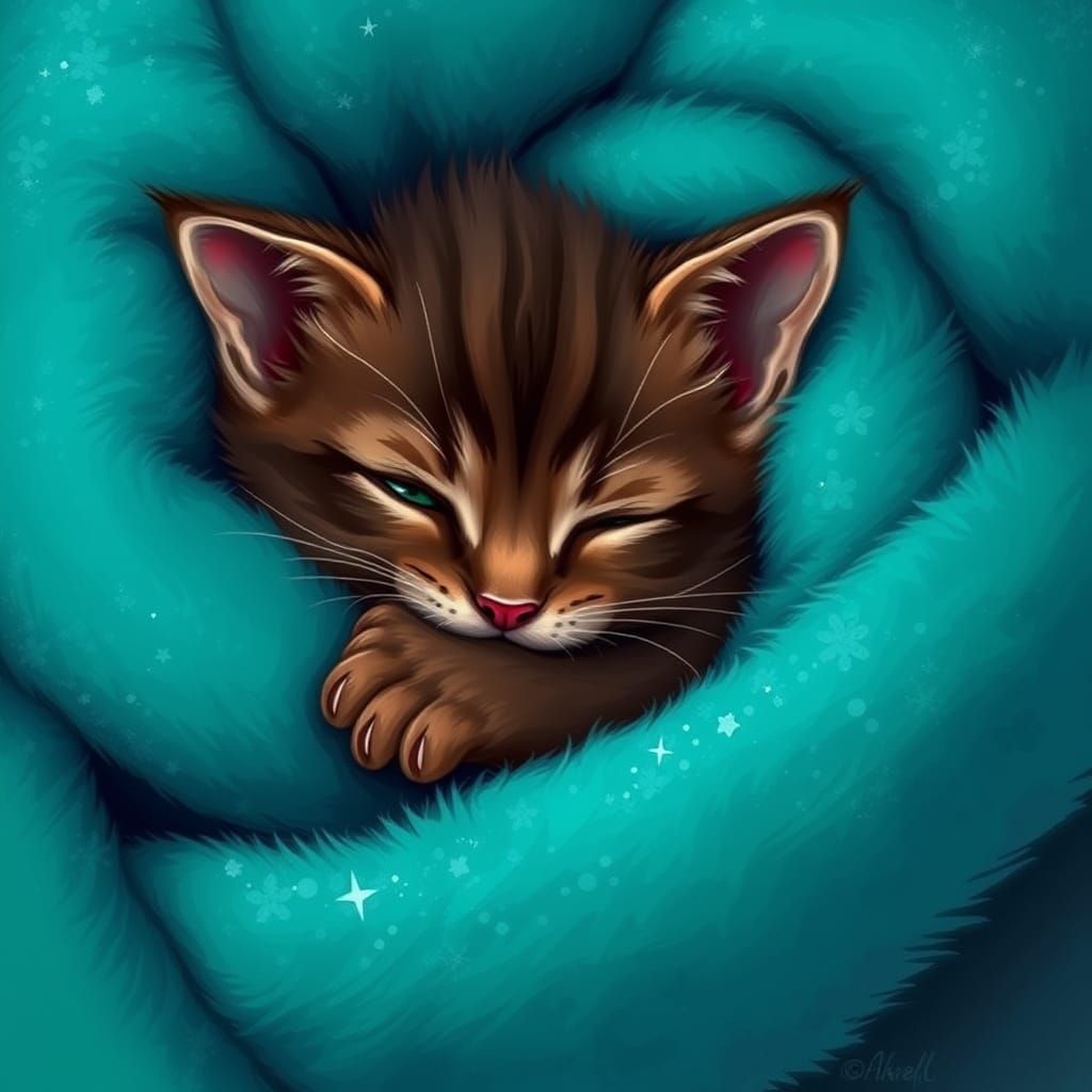 Whimsical Kitten in Rich, Dark Chocolate Brown, Surrounded b...
