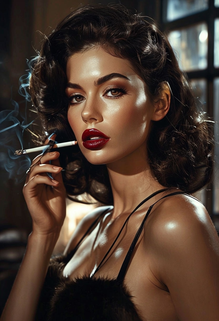 A close-up portrait photograph of a woman with dark brown