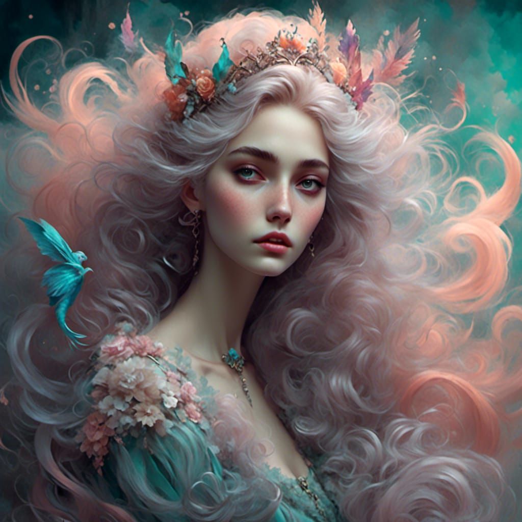 <lora:Victorian Watercolor:1.0> Mermaid Impossibly beautiful with Smokey wispy hair softly disappating by Amy Brown and Anna dittman and Ama...