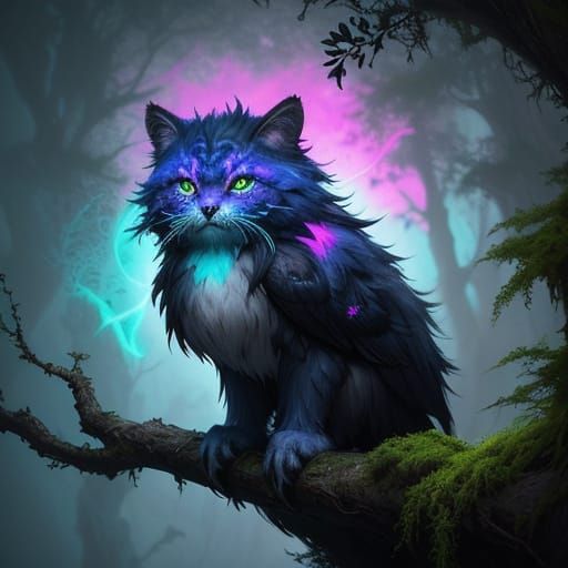 Fluffy Creature with Bioluminescent Moss in Concept Art Styl...
