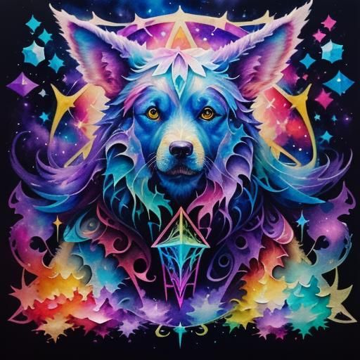 magical demon dog 8k resolution holographic astral cosmic il...