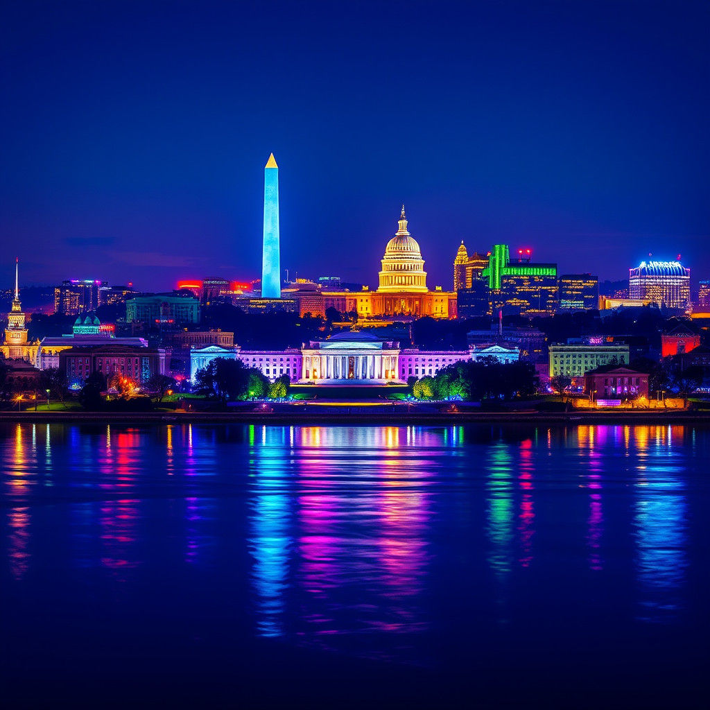 Washington DC  skyline at night colorful   by @Jessica Nicole