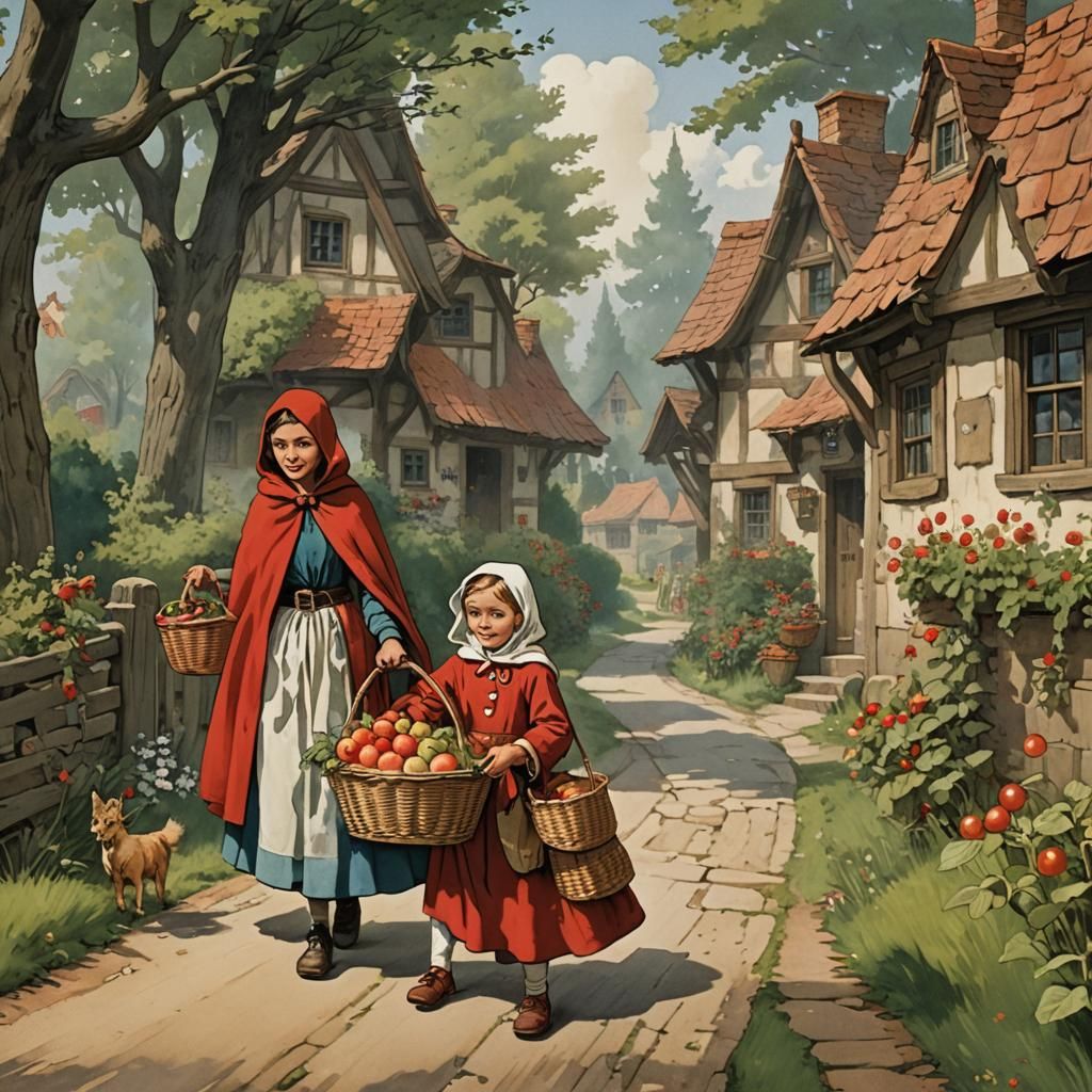 a scene from little red riding hood with little red riding h...