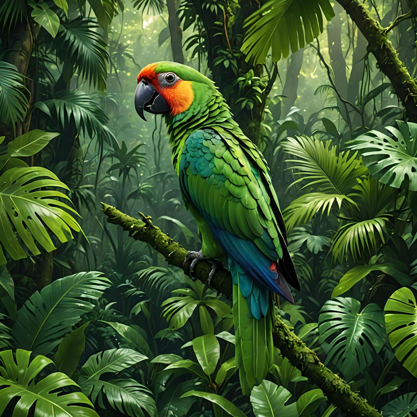 Green Parrot in Tropical Rain Forest  by @Vic Williams