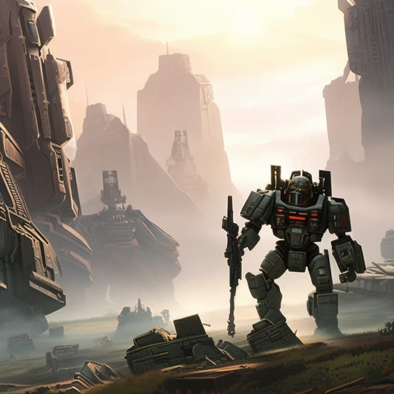 Battletech Elemental moving through a destroyed city - AI Generated ...