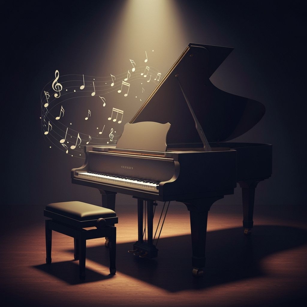Melancholic Grand Piano on Stage in Surreal Digital Art