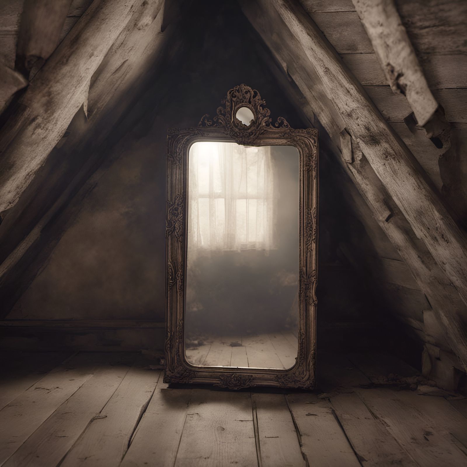 Haunted mirror in attic 8k eerie - AI Generated Artwork - NightCafe Creator