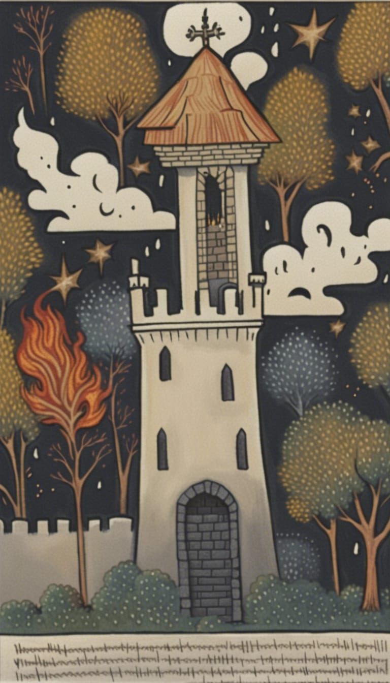 Medieval Tower burning