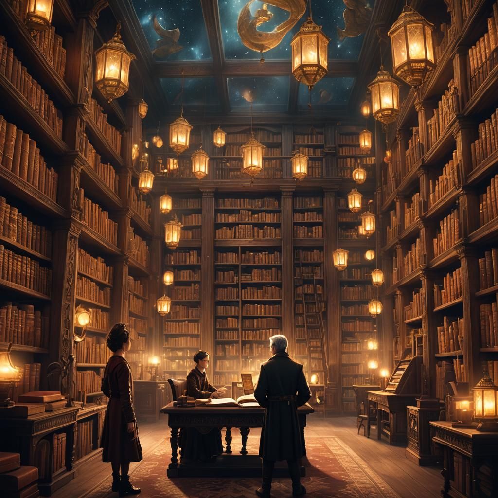 Enchanting Fantasy Library: Librarian Helping Child Choose B...