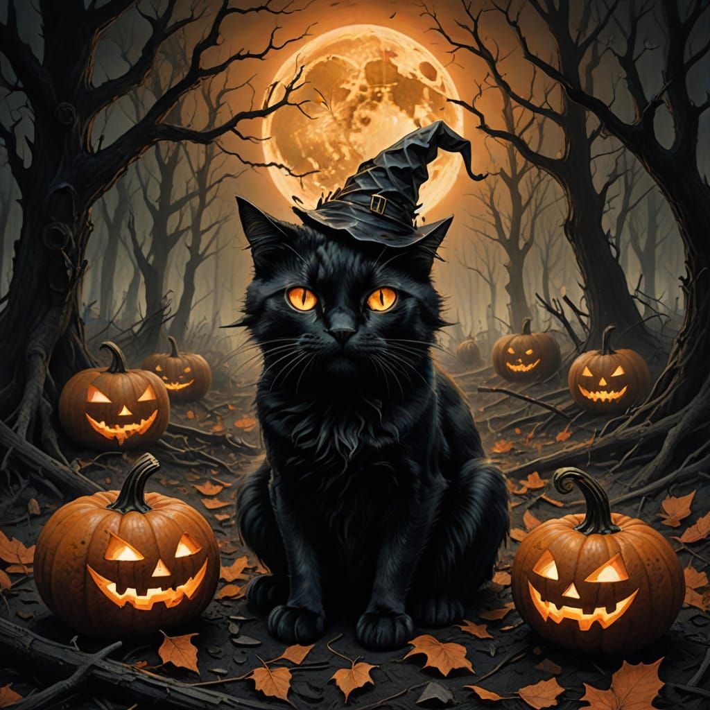 A dark surrealist of a black cat