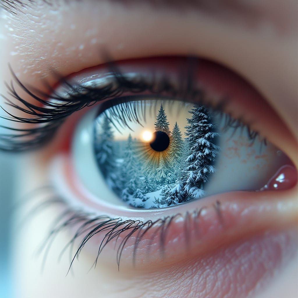 Eye with Snowy Mountain Double Exposure