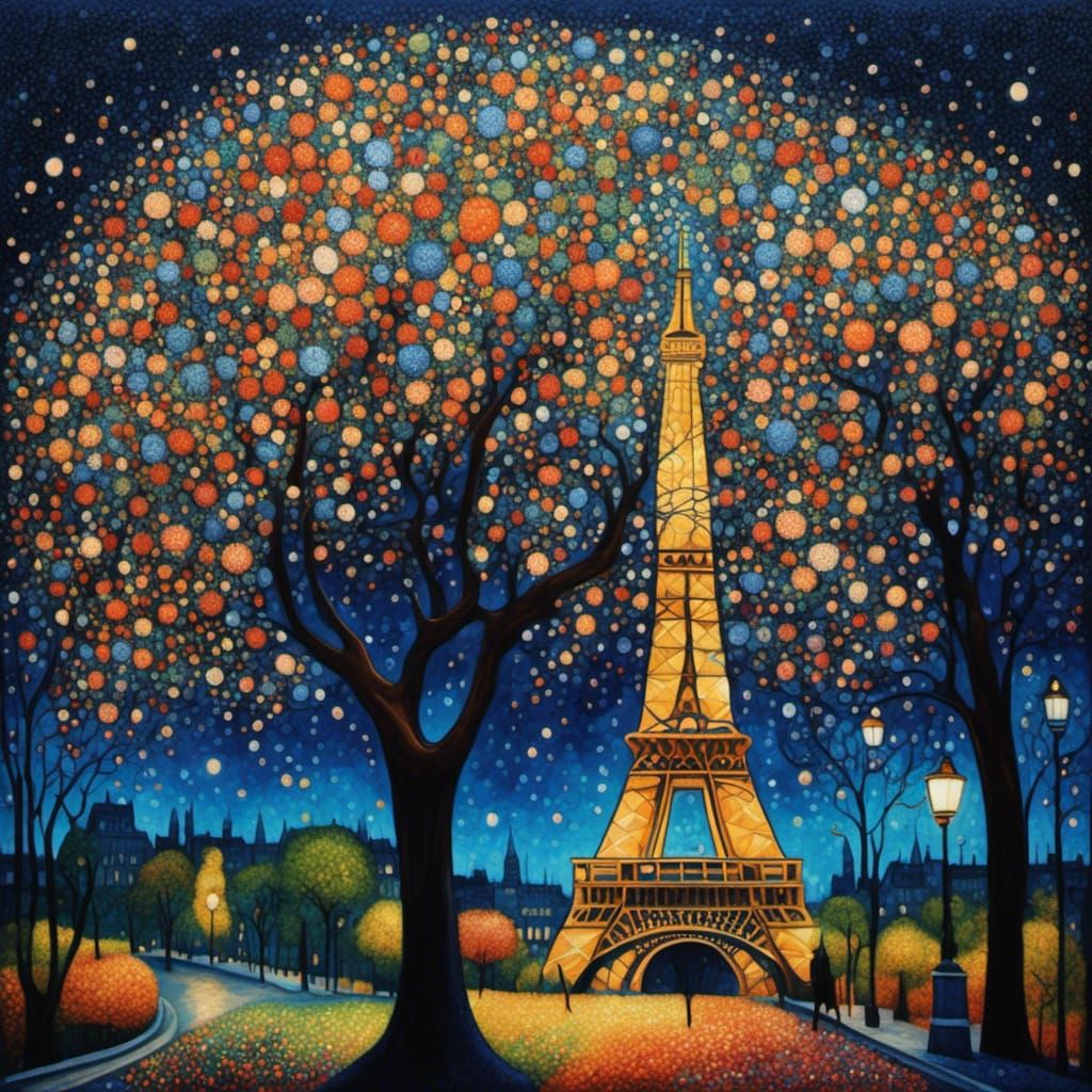 <lora:DarkPointillismXL:1.0> London quarter Big Ben tower buses cars flowers midnight streetlight colorful  high detail