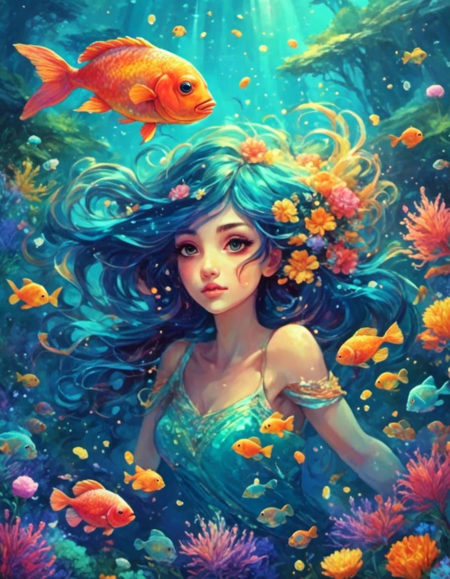 Pisces girl <lora:Psychedelic:1.0> 