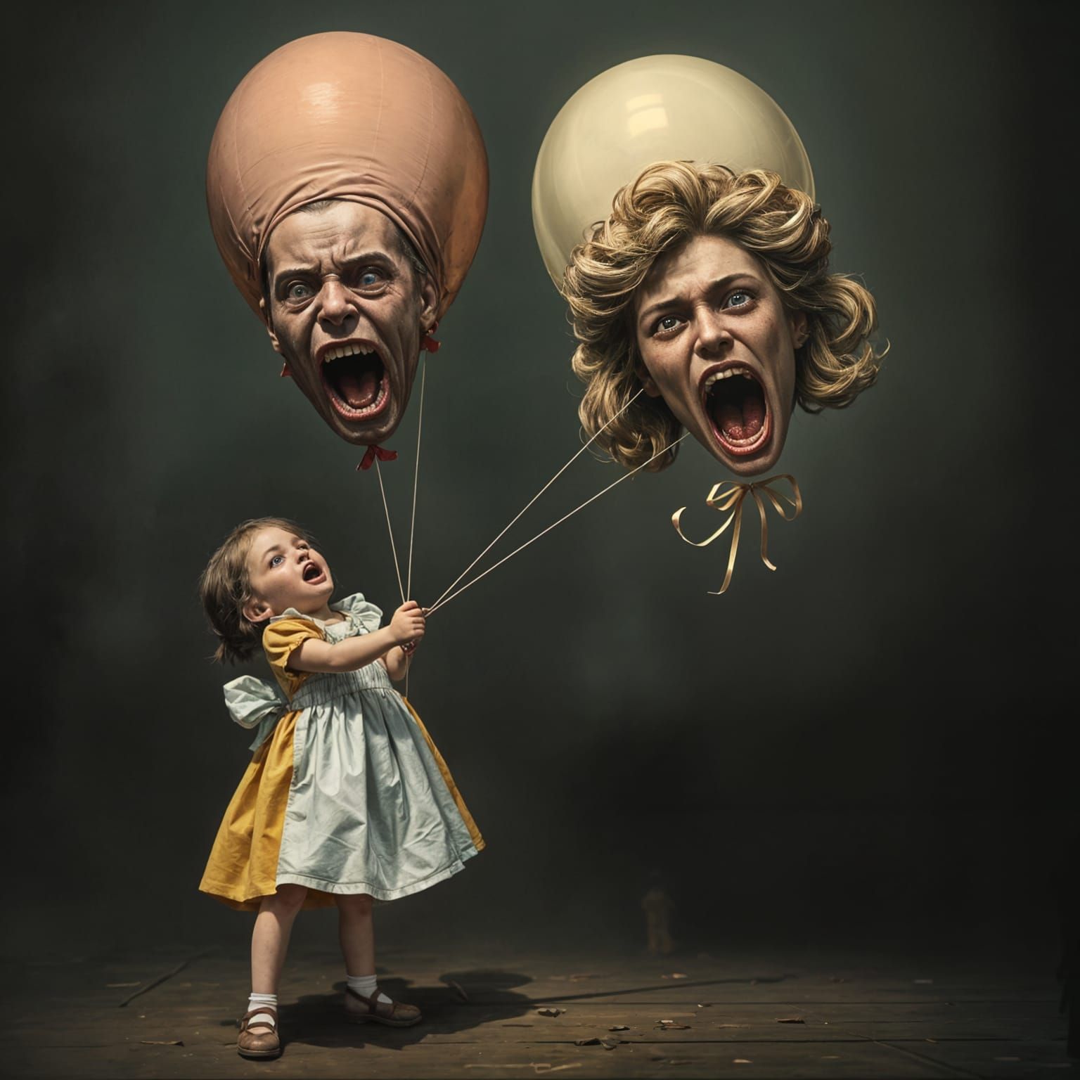 Little Girl Torments Deflating Balloon Heads in a Horror Sce...