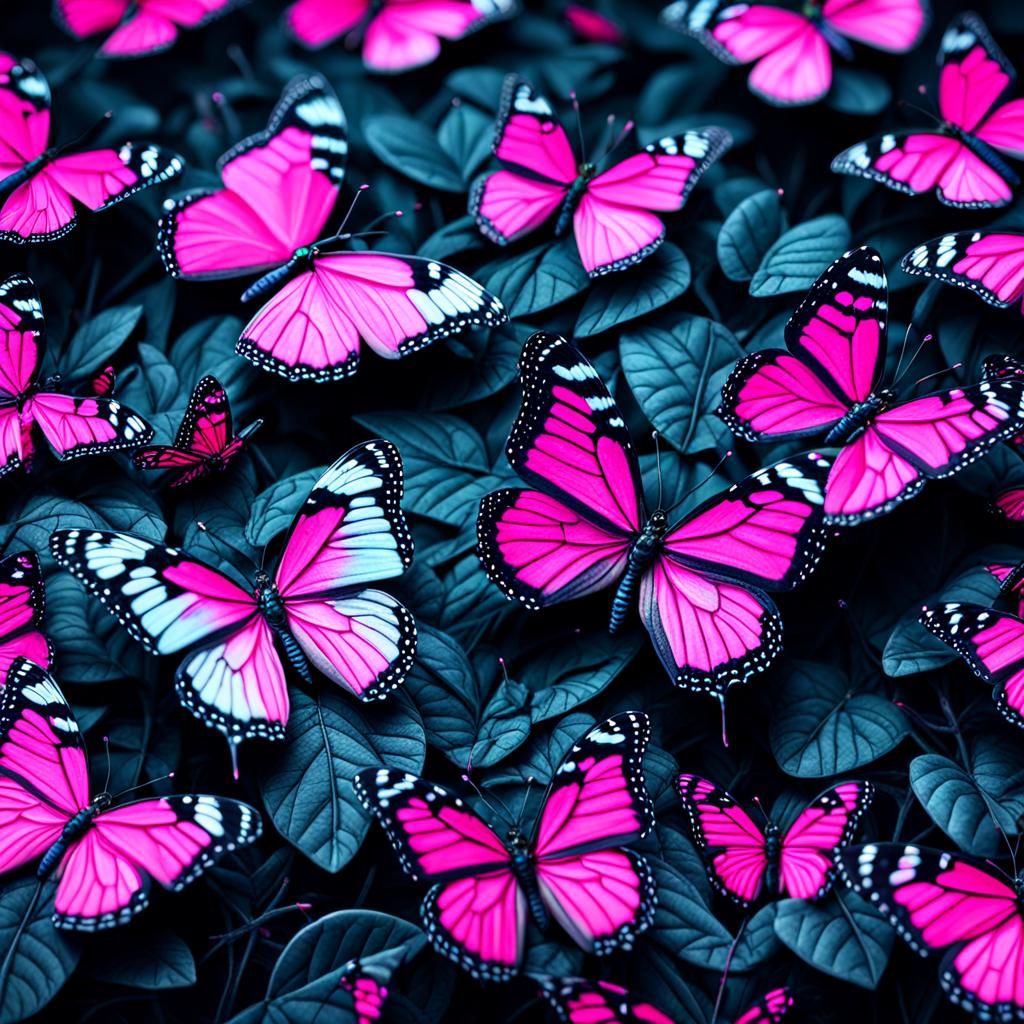Littke butterflys in neon  pink base