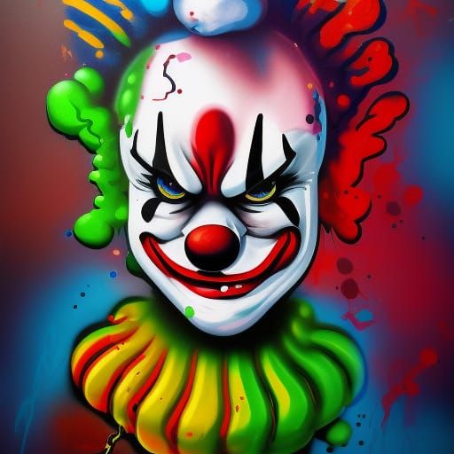 Angry clown graffiti art, splash art, street art, spray pain...