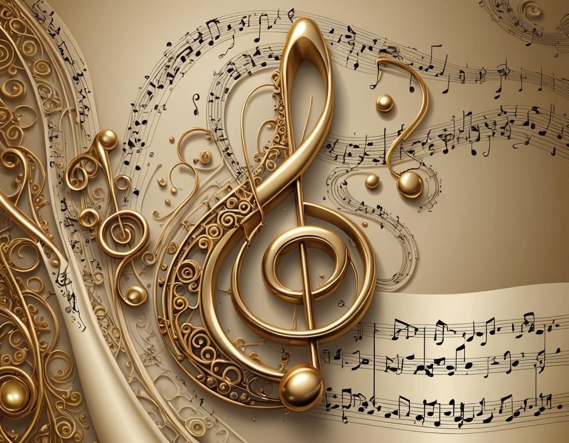 A golden musical staff