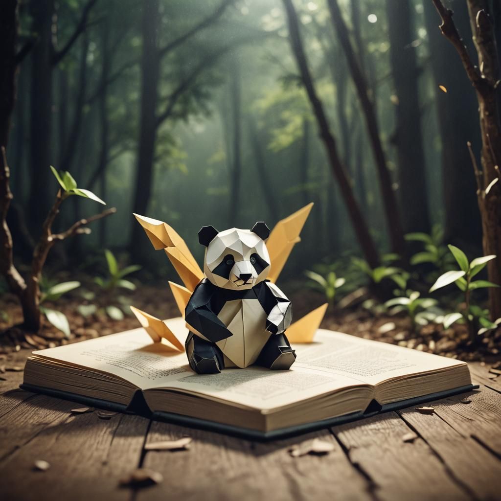 Childs pop-up fold out book with Origami panda