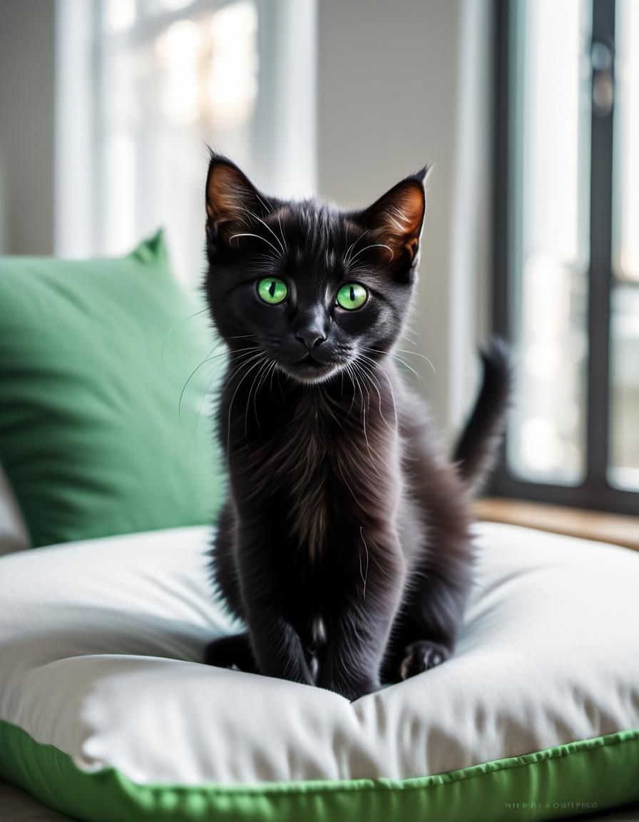black kitten on a cushion. AI Generated Artwork NightCafe Creator
