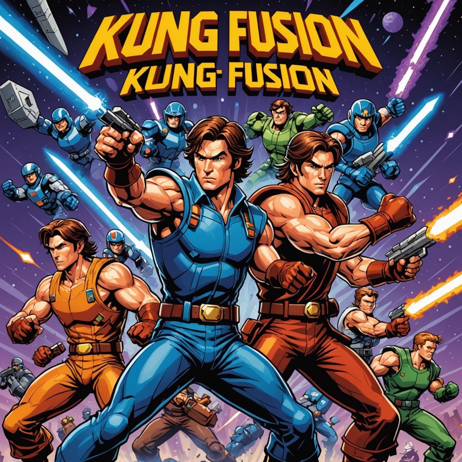 Retro video game cover "Kung-fusion" showing pixelated fighters