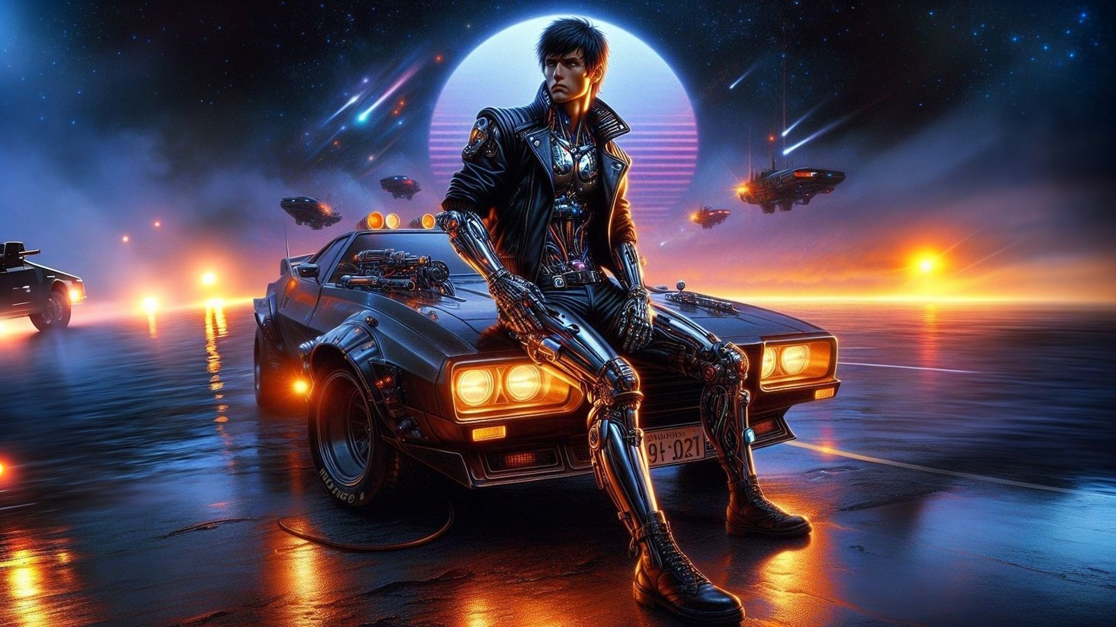 hajime sorayama cyberpunk retro 80s sci-fi futurism Mad Max,...