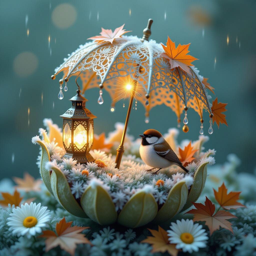 Miniature World on Physalis Flower with Rococo Umbrella  by @Yemeni Artist